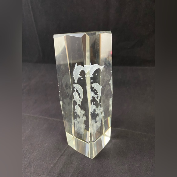 Dolphin Laser Etched Crystal Cube Paperweight - Picture 10 of 10